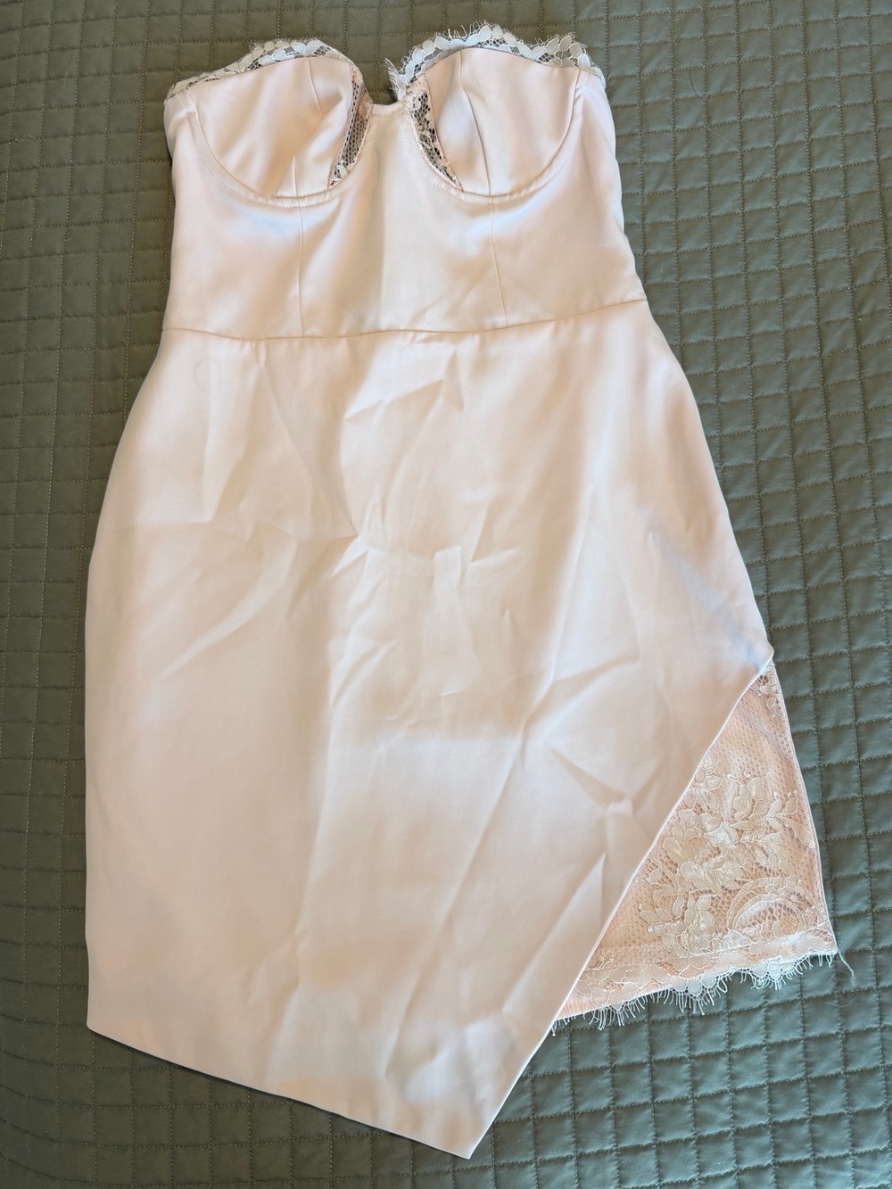 NBD Revolve Pink Satin Lace Bustier Strapless Cocktail Dress M Asymmetrical - Picture 2 of 7